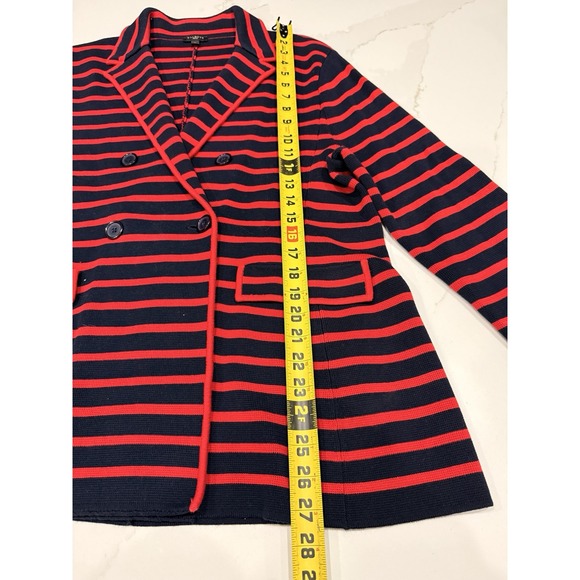 Talbots Blazer Womens XLP Red Blue Striped Knit Double Breasted Career Preppy - Picture 8 of 9